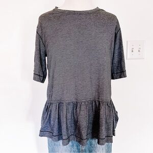 Lululemon | Gray & White Stripe Peplum Ruffle Short Sleeve